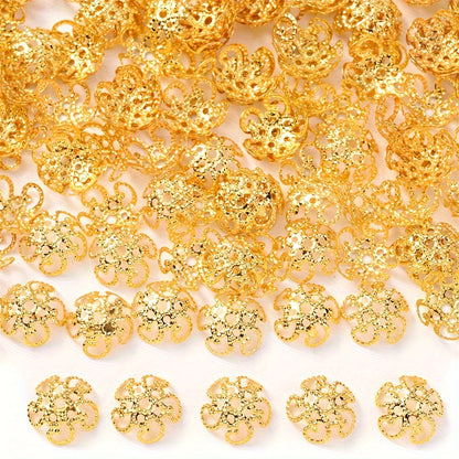 100PCS 9mm Flower Circle Metal-Plated Bead Cap Set