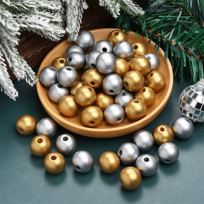 Gold & Silver Round Wooden Beads