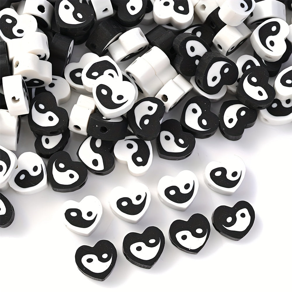 Black and White Tai Chi Polymer Clay Beads