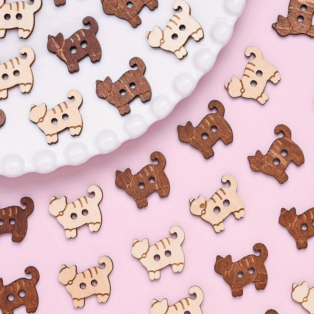 Kitten Wood Double Hole Buttons