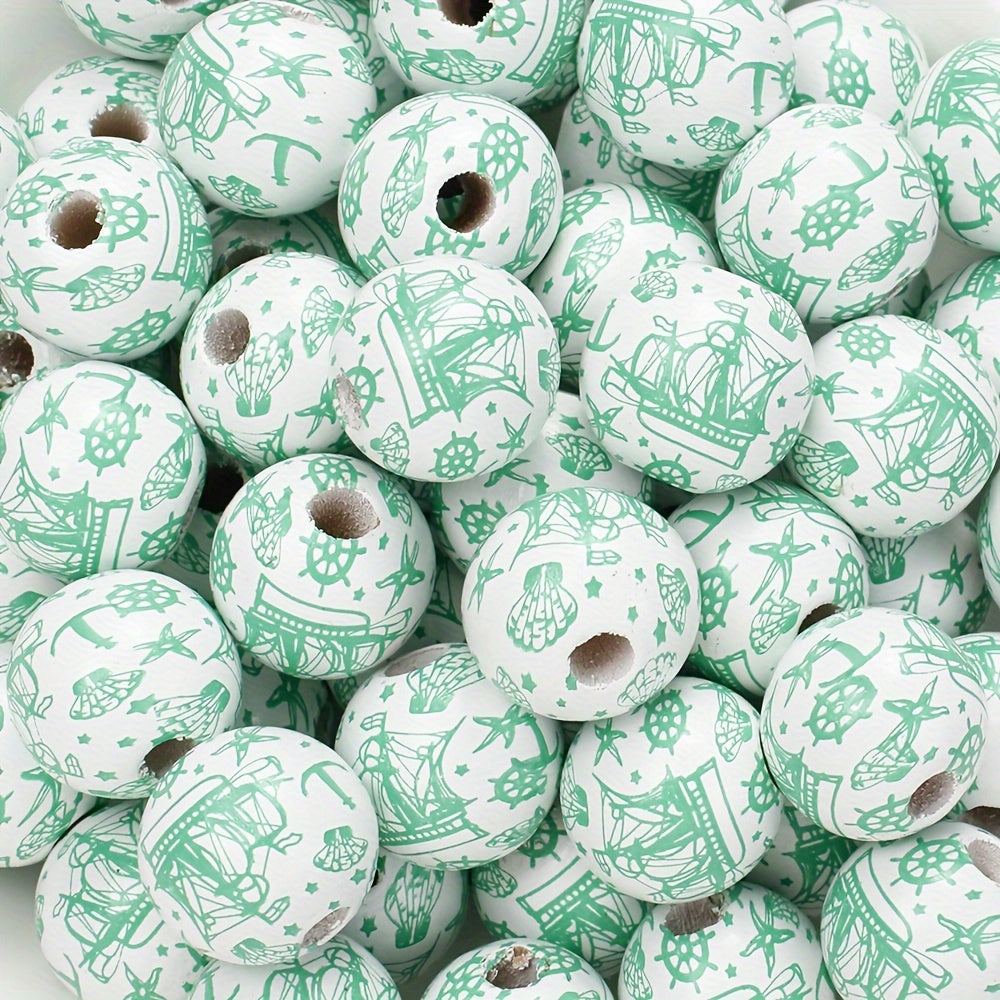 Marine-Themed Wooden Beads