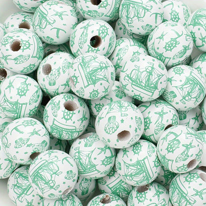 Marine-Themed Wooden Beads