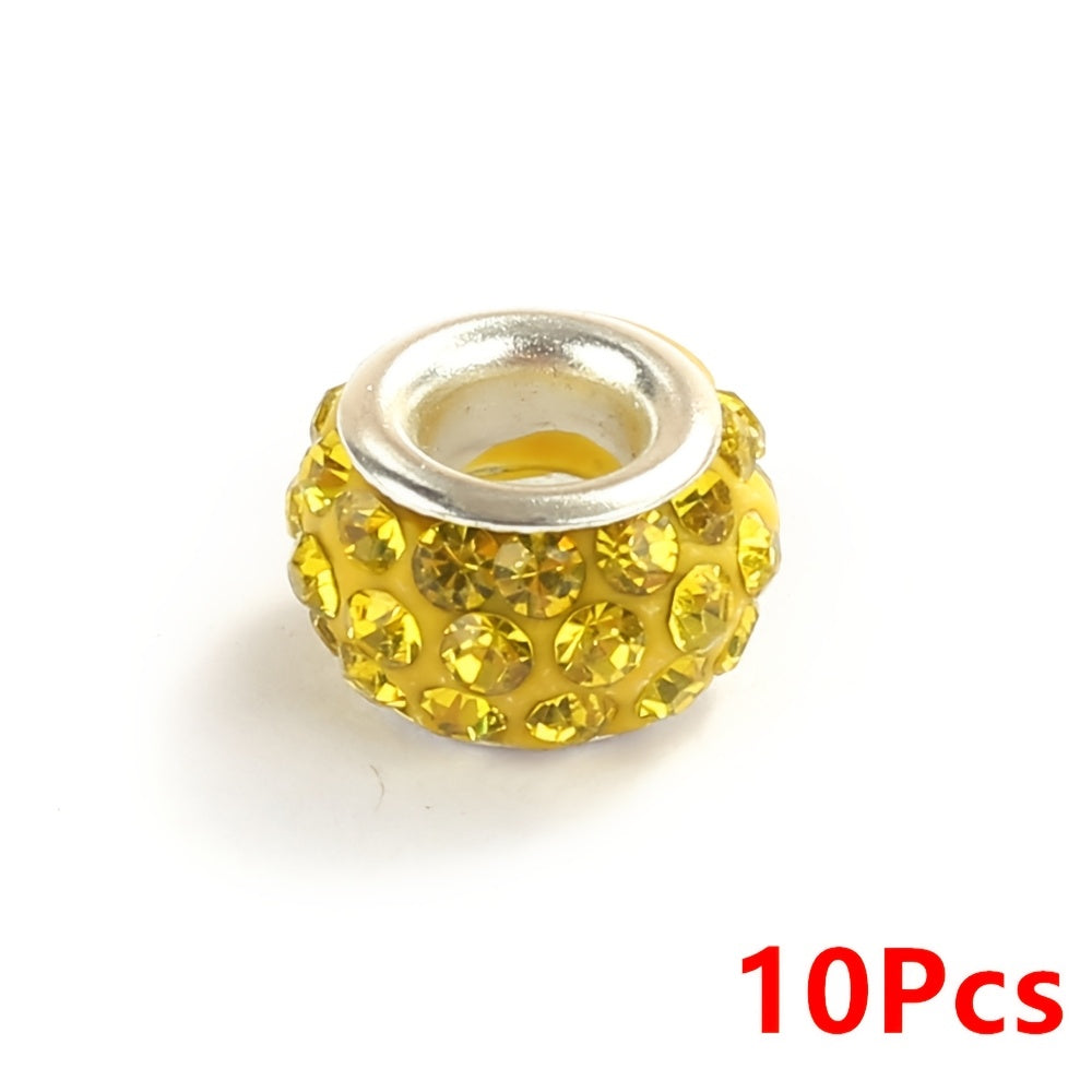 10-Piece Random Multicolor European-Style Rhinestone Large Hole Beads