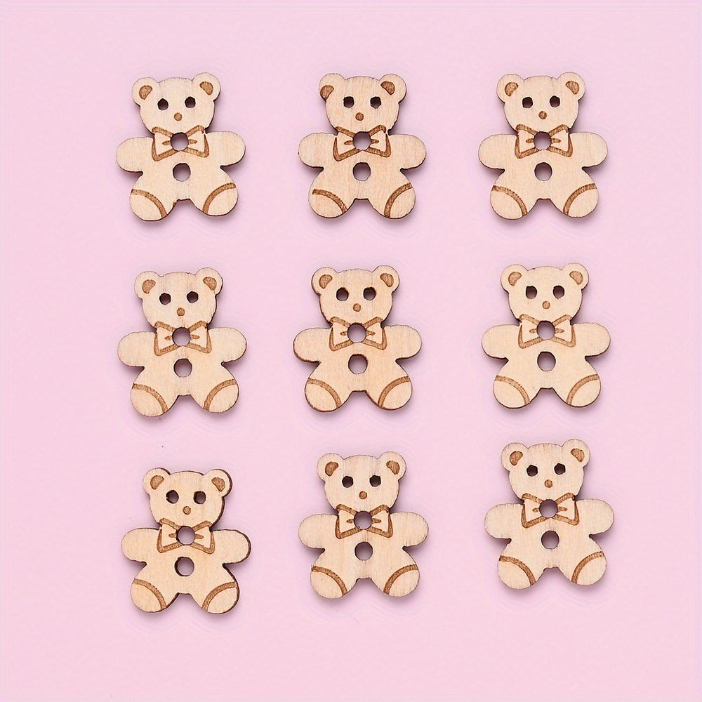 10PCS 15.8×17.7mm Bear-Shaped Wood Buttons