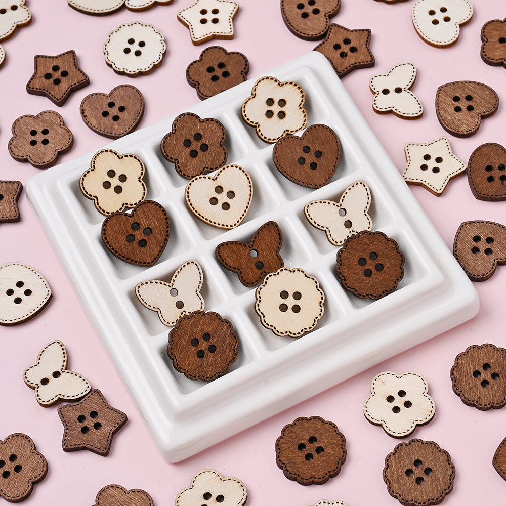 Mixed Wooden Button Decorative Beads