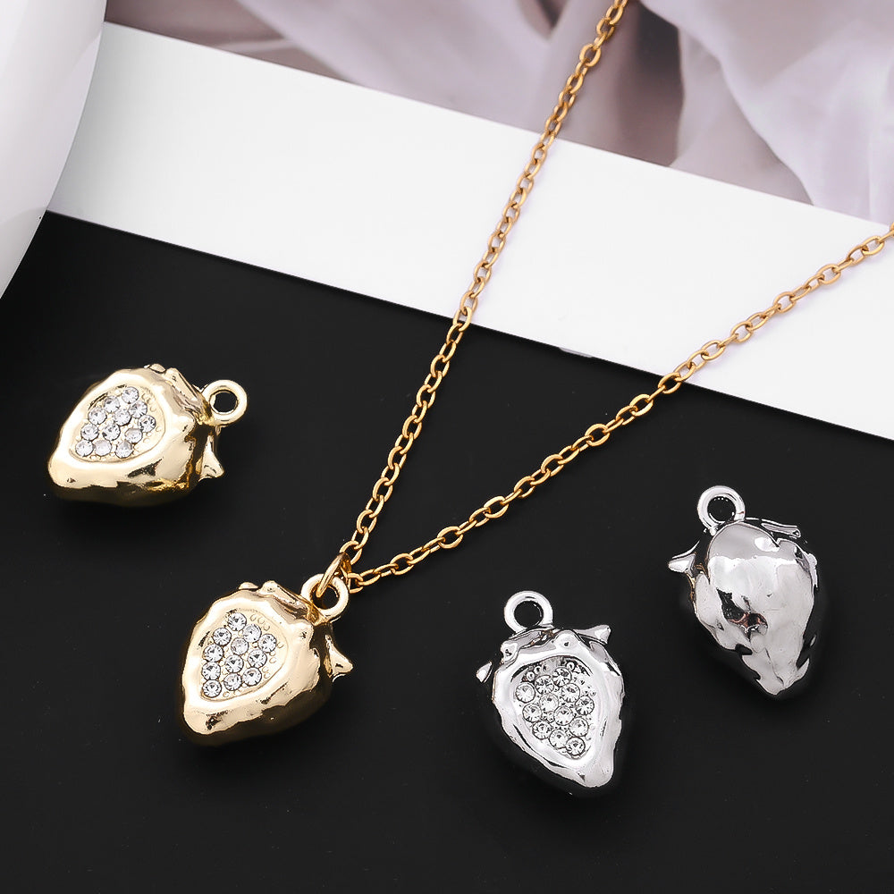 Strawberry Rhinestone Metal Pendant Charms