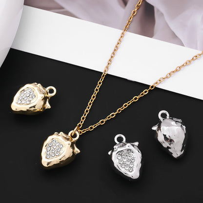 Strawberry Rhinestone Metal Pendant Charms