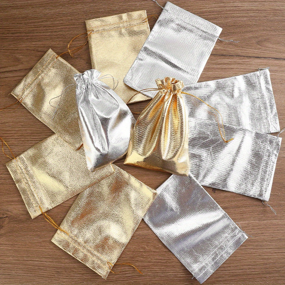 10-Piece Silver Gray Beaded Drawstring Jewelry Pouches