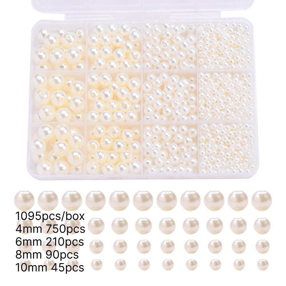 1095pcs/box White & Ivory Imitation Pearl Beads
