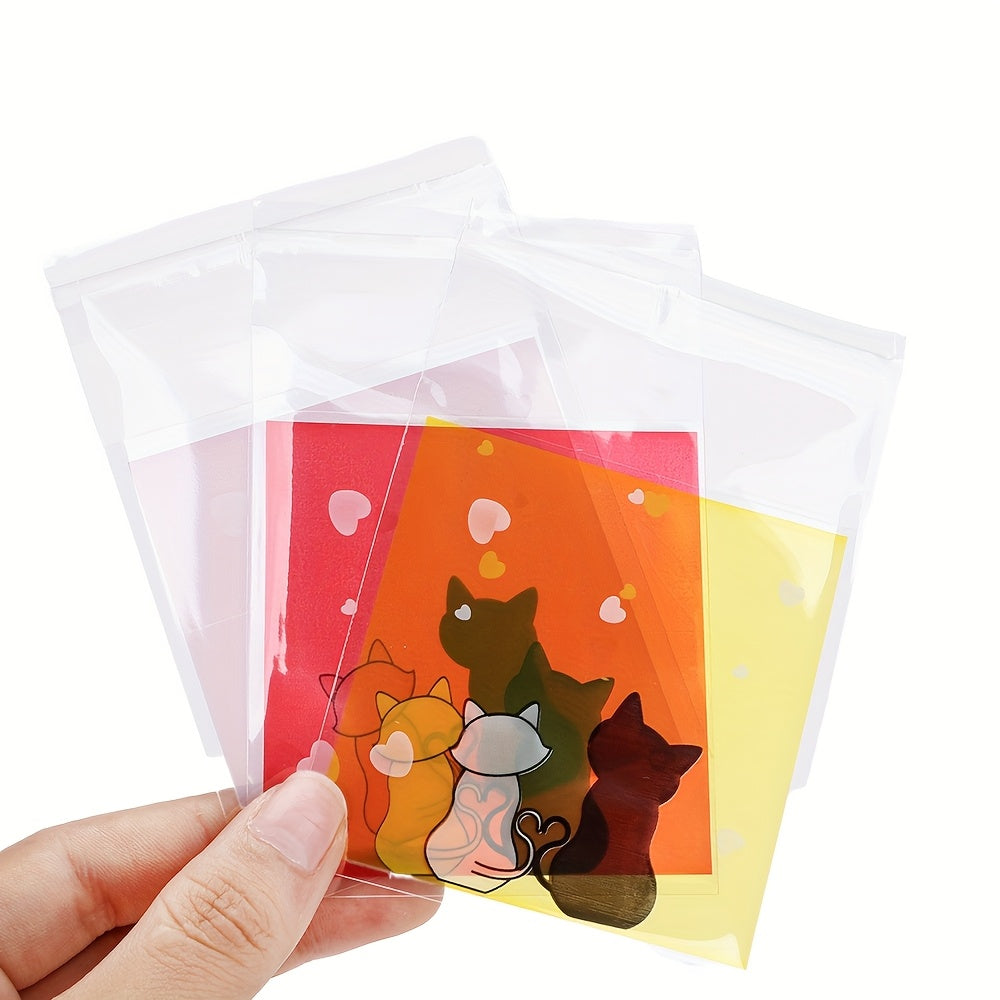 300-Piece Cat Print Self-Adhesive OPP Jewelry Bags