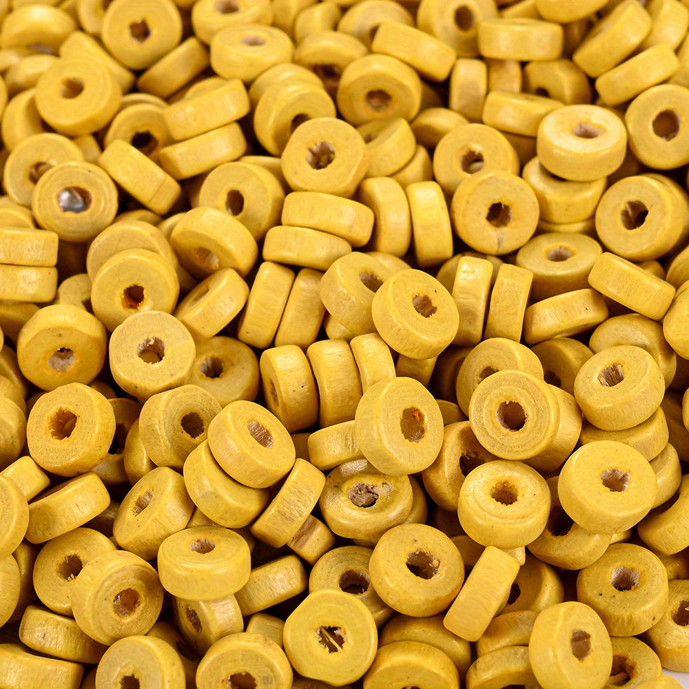 100PCS 8mm Flat Round Wooden Spacer Bead Set