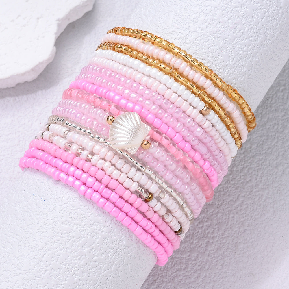 Pink Rice Beaded Bracelet Set