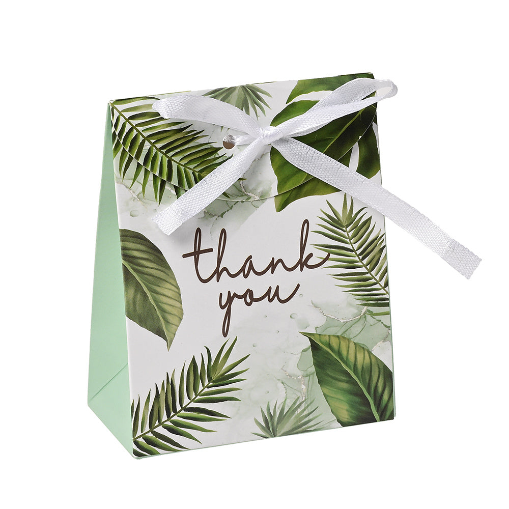100-Piece Green Leaf Print Thank You Gift Packaging Bags