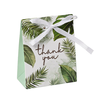 100-Piece Green Leaf Print Thank You Gift Packaging Bags