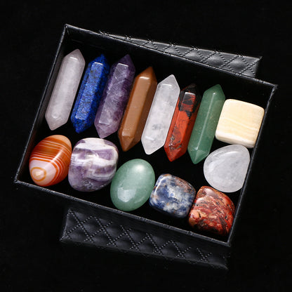 14PCS Natural Stone Double-Pointed Hexagonal Prism Set