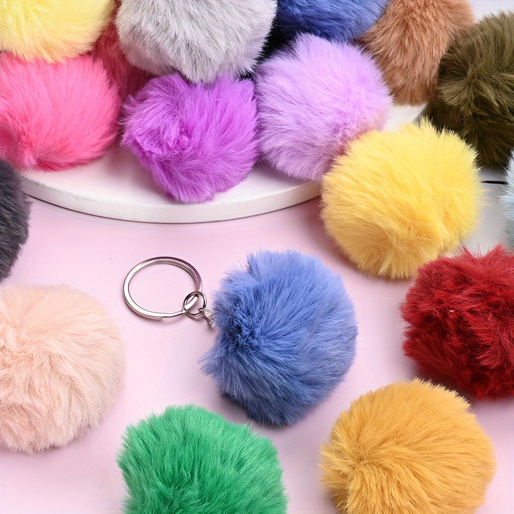 80-Piece Faux Fur Pom Pom Keychain Making Kit