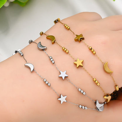 1m Gold & Silver Stainless Steel Star & Moon Bead Chain