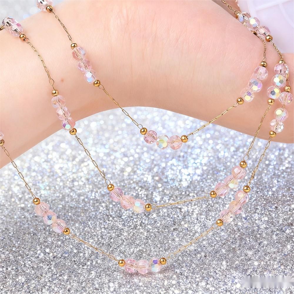 1m Colorful Shiny Pink Glass Bead Chain