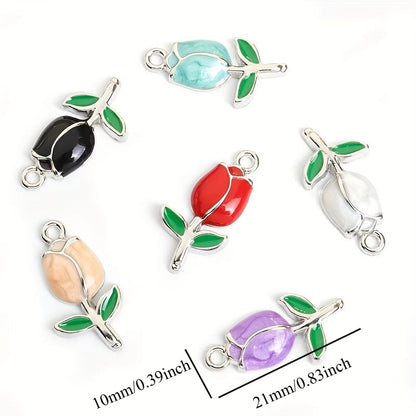 30-Piece Multicolor Tulip Drop-Oil Flower Charms