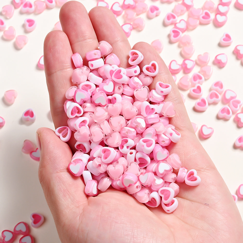 Pink Heart Acrylic Beads