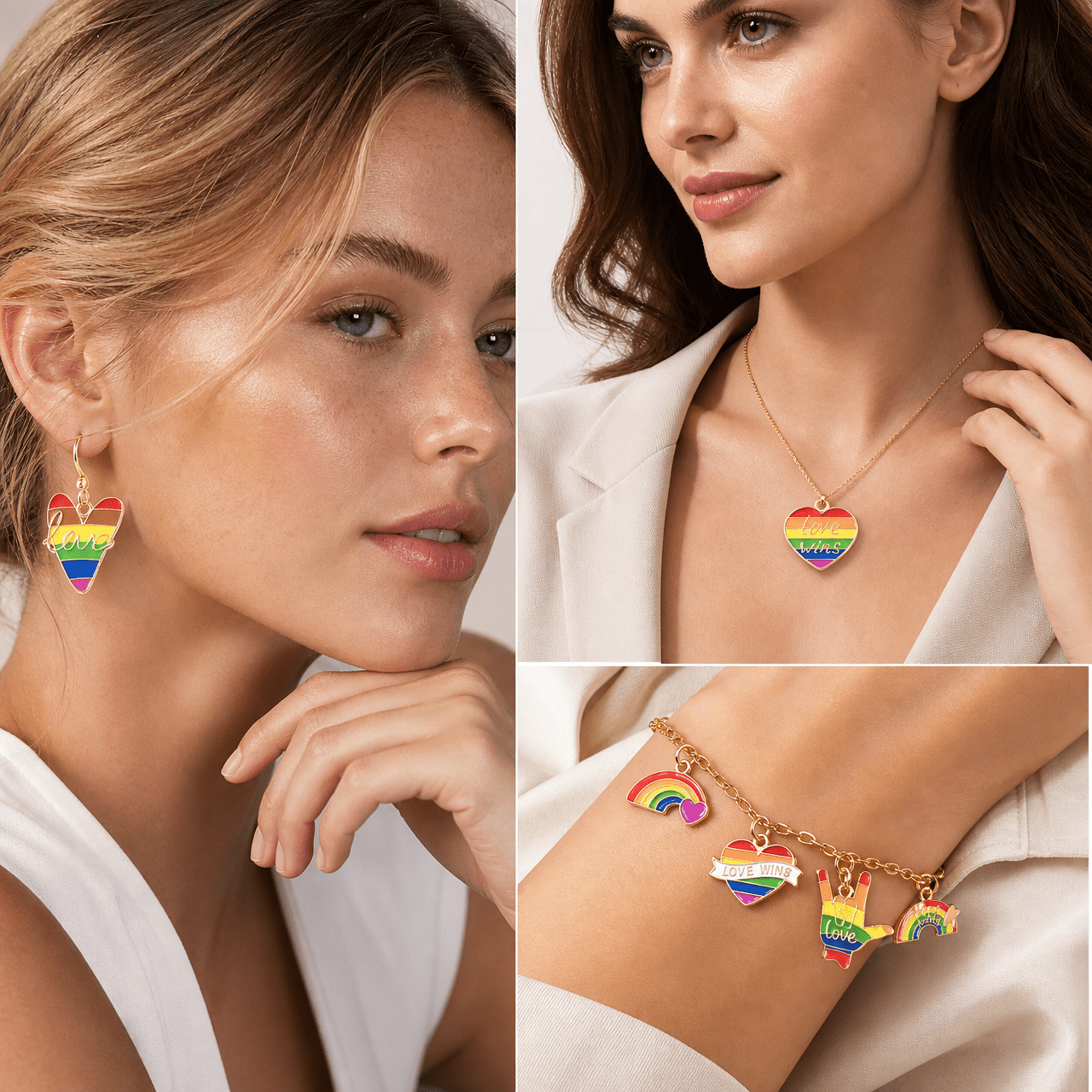 Alloy Pride Month Rainbow Heart Love Pendants