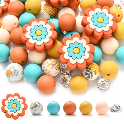 70pcs Flower Silicone Rhinestone Spacer Beads Set