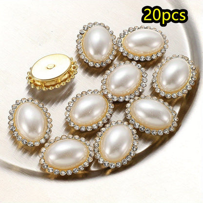 White Heart and Teardrop Rhinestone Pearl Cabochons