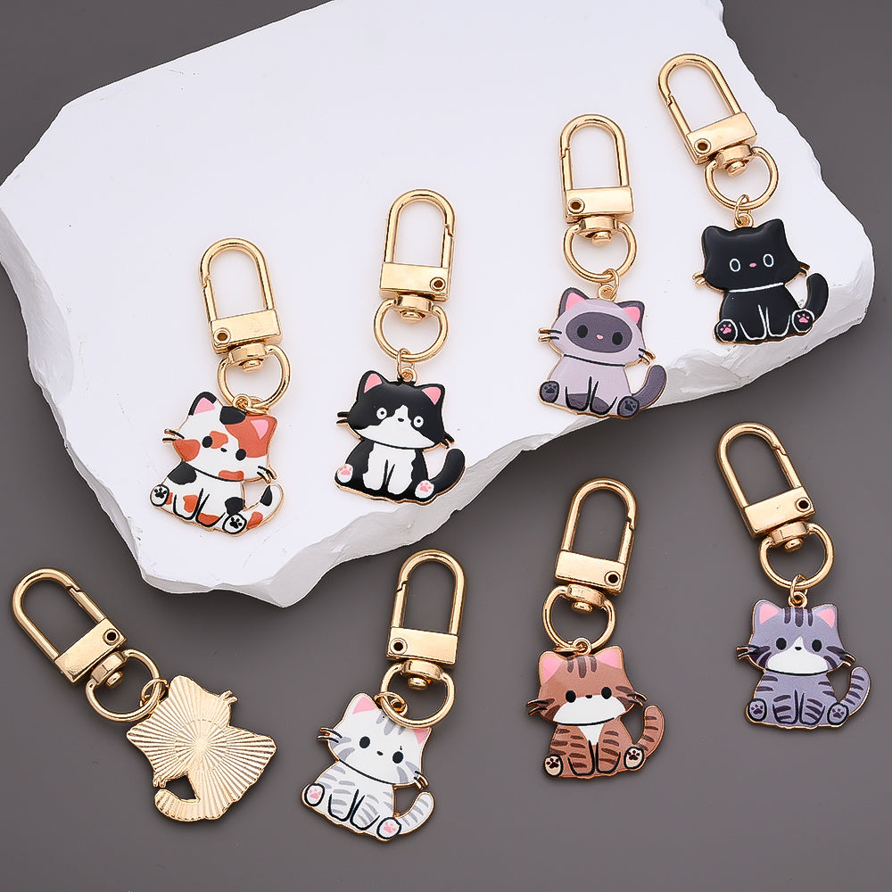 Mini Enamel Cat Keychain Set