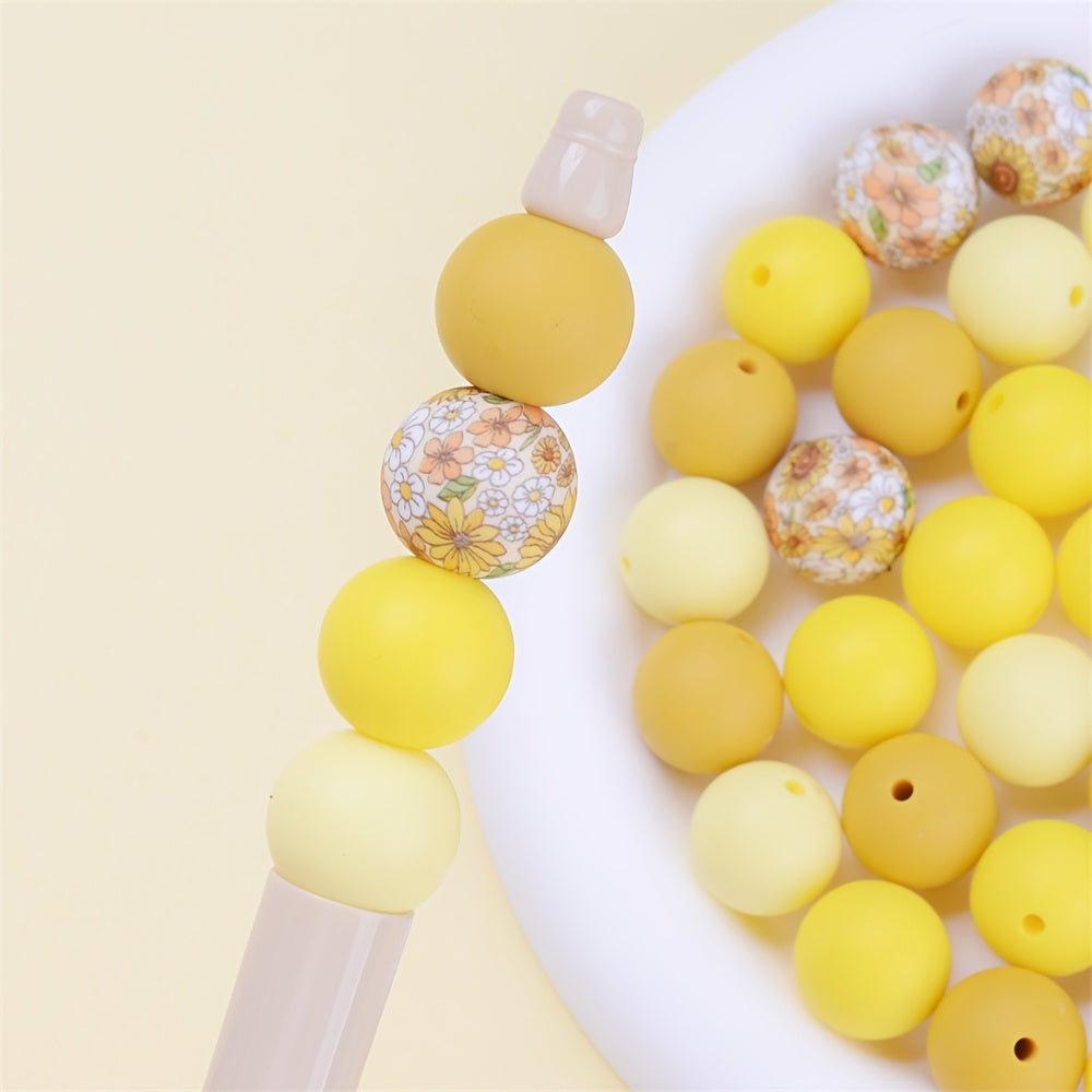 Printed and Solid Color Silicone Round Spacer Beads