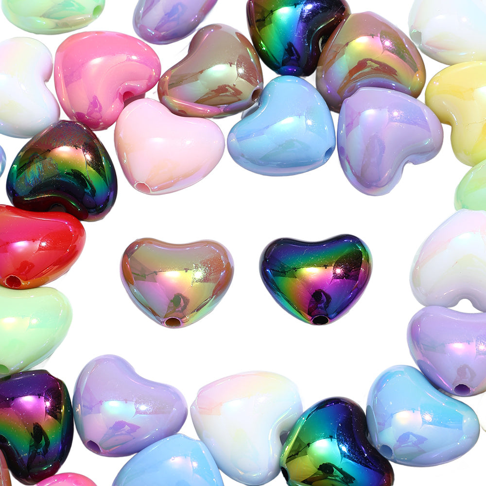 AB Mixed Color Fat Heart Acrylic Beads