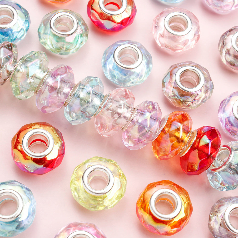 Mixed Color Faceted Acrylic Large Hole Beads