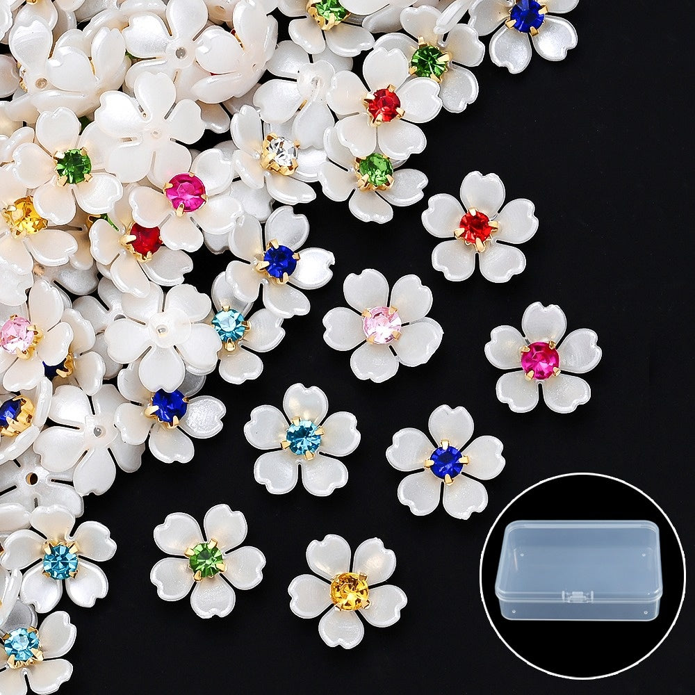 White Rhinestone Flower Acrylic Beads