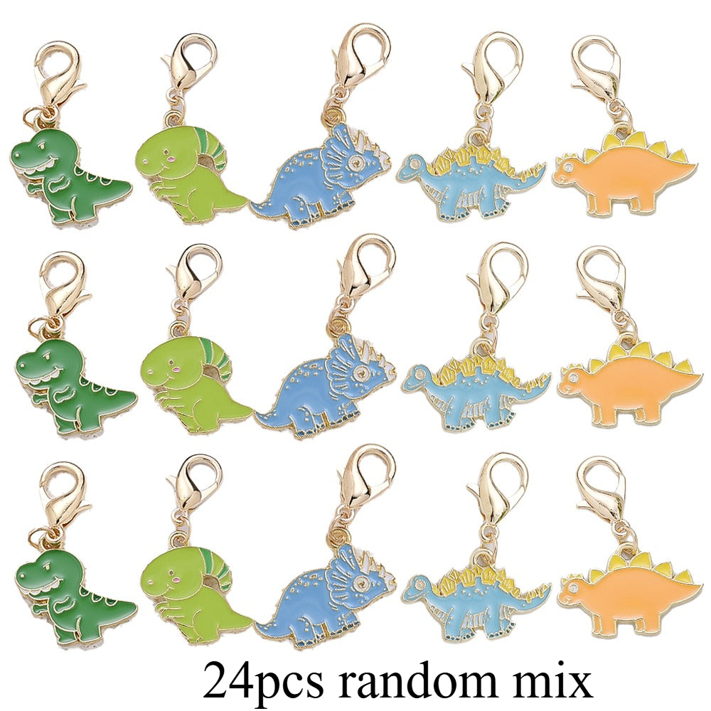 24PCS Multicolor Dinosaur Mini Keychain Set