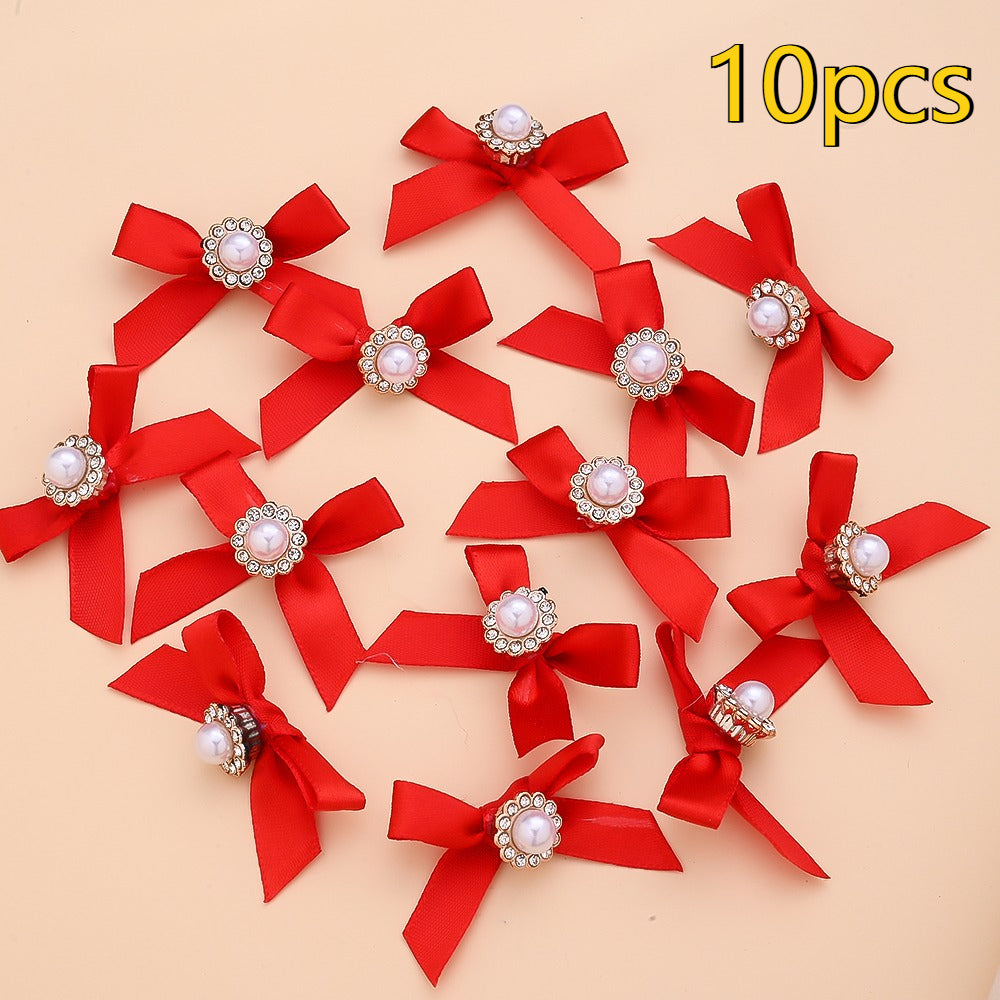 10PCS 4×5cm Pearl Ribbon Bow Rhinestone Appliques