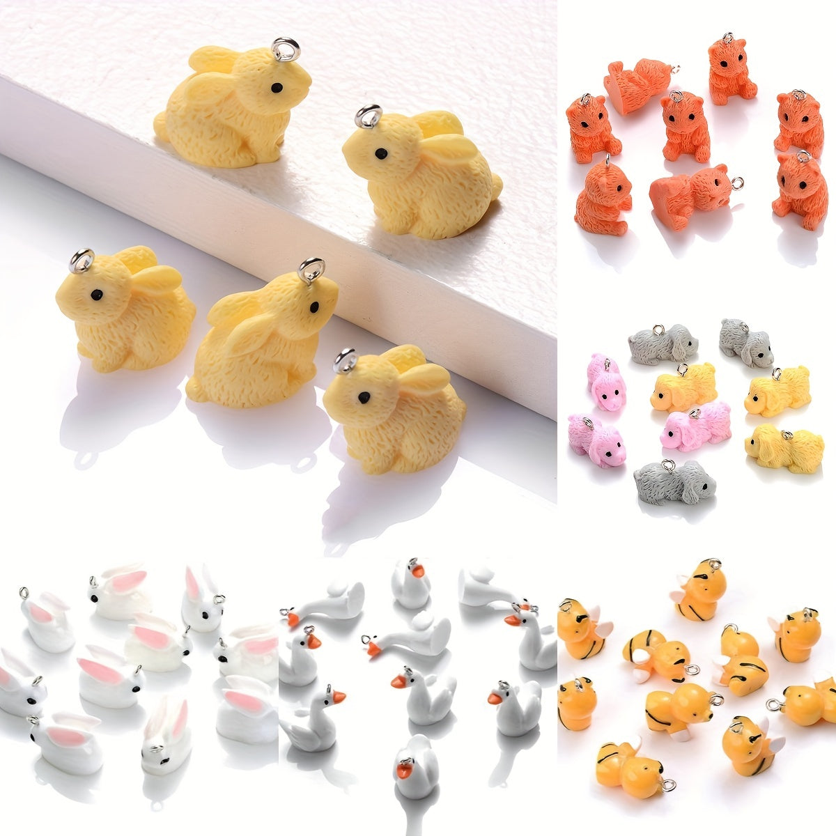 10PCS 16×21mm Colorful Rabbit Resin Pendant Set