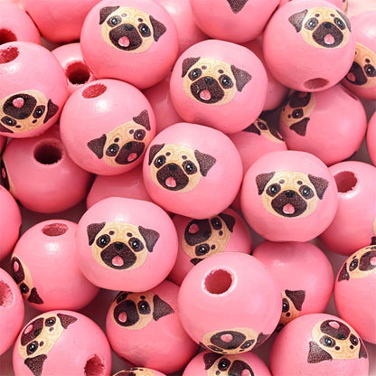 10PCS 16mm Puppy-Themed Wooden Bead Set