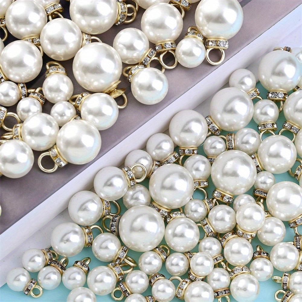 Acrylic Imitation Pearl Pendant Beads with Rhinestone Rondelle