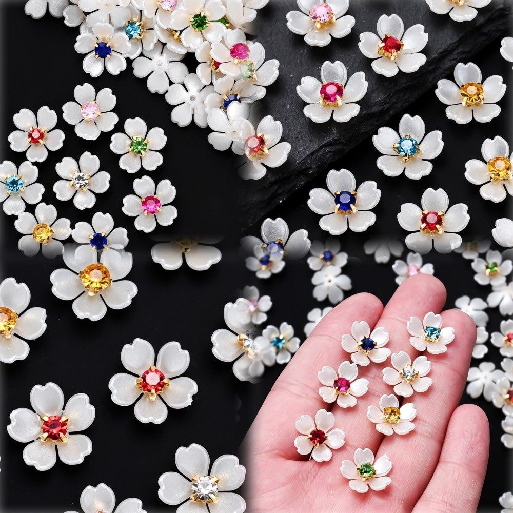 White Rhinestone Flower Acrylic Beads