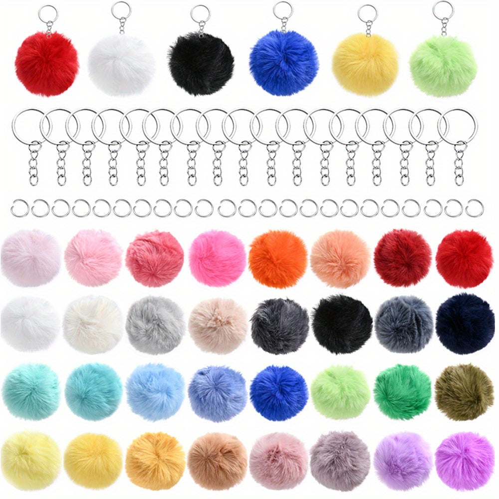 80-Piece Faux Fur Pom Pom Keychain Making Kit