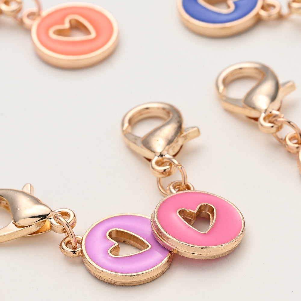 10PCS 35×12mm Hollow Heart Enamel Keychain Charm Set