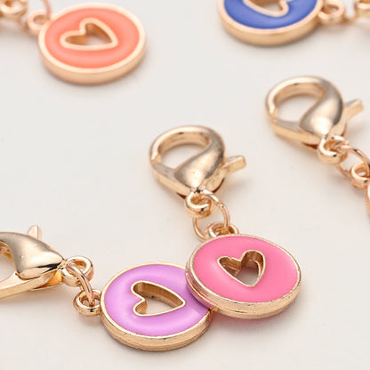 10PCS 35×12mm Hollow Heart Enamel Keychain Charm Set
