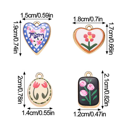 Vintage Oil Painting Heart Flower Pendant Charms