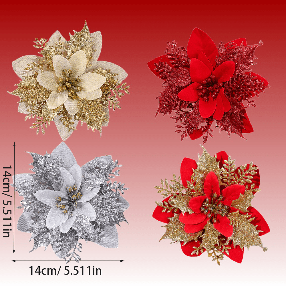 10PCS 14mm Christmas Glitter Layered Flower Set