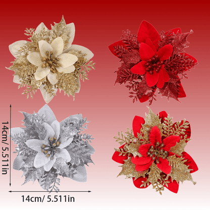 10PCS 14mm Christmas Glitter Layered Flower Set