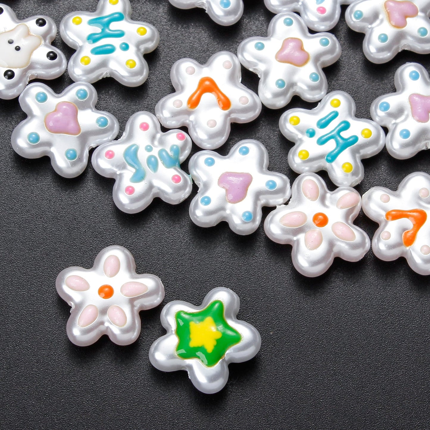 10PCS White Imitation Pearl Flower Acrylic Bead Set