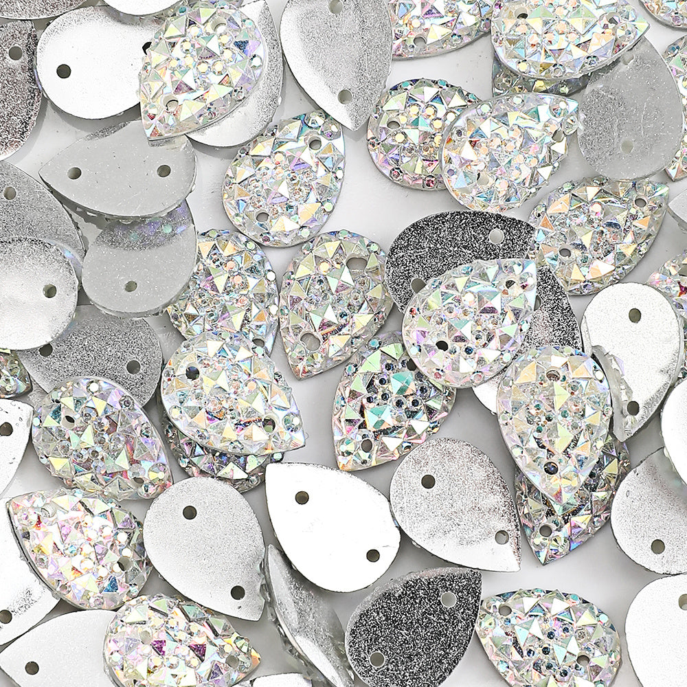 200-Piece 10x14 mm Glitter Waterdrop Flatback Rhinestone Beads