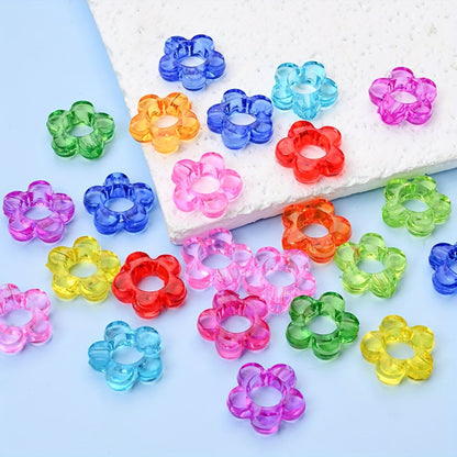 100-Piece 13 mm Clear Hollow Candy Color Flower Acrylic Beads