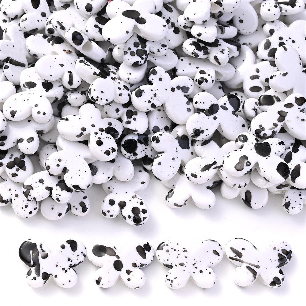Black White Spotted Butterfly Acrylic Spacer Beads