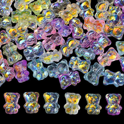 20PCS 15×12mm Transparent AB Bear Glass Spacer Beads