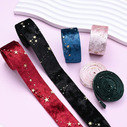 1m 25mm Gold Star Velvet Double-Sided Ribbon